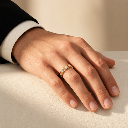 Modern Hexagon Link Round Lab Grown Diamond Ring