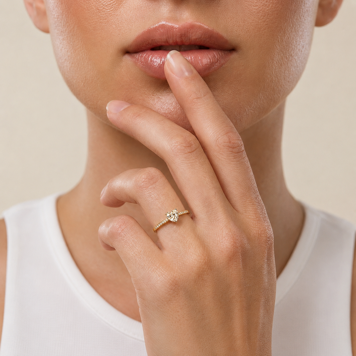 0.672 Carat Heart & Round Cut Lab Grown Heart Solitaire Diamond Ring