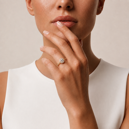 Round Diamond Halo Engagement Ring with Pavé Band