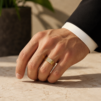 Modern Round Lab Grown Diamond Bar Signet Ring