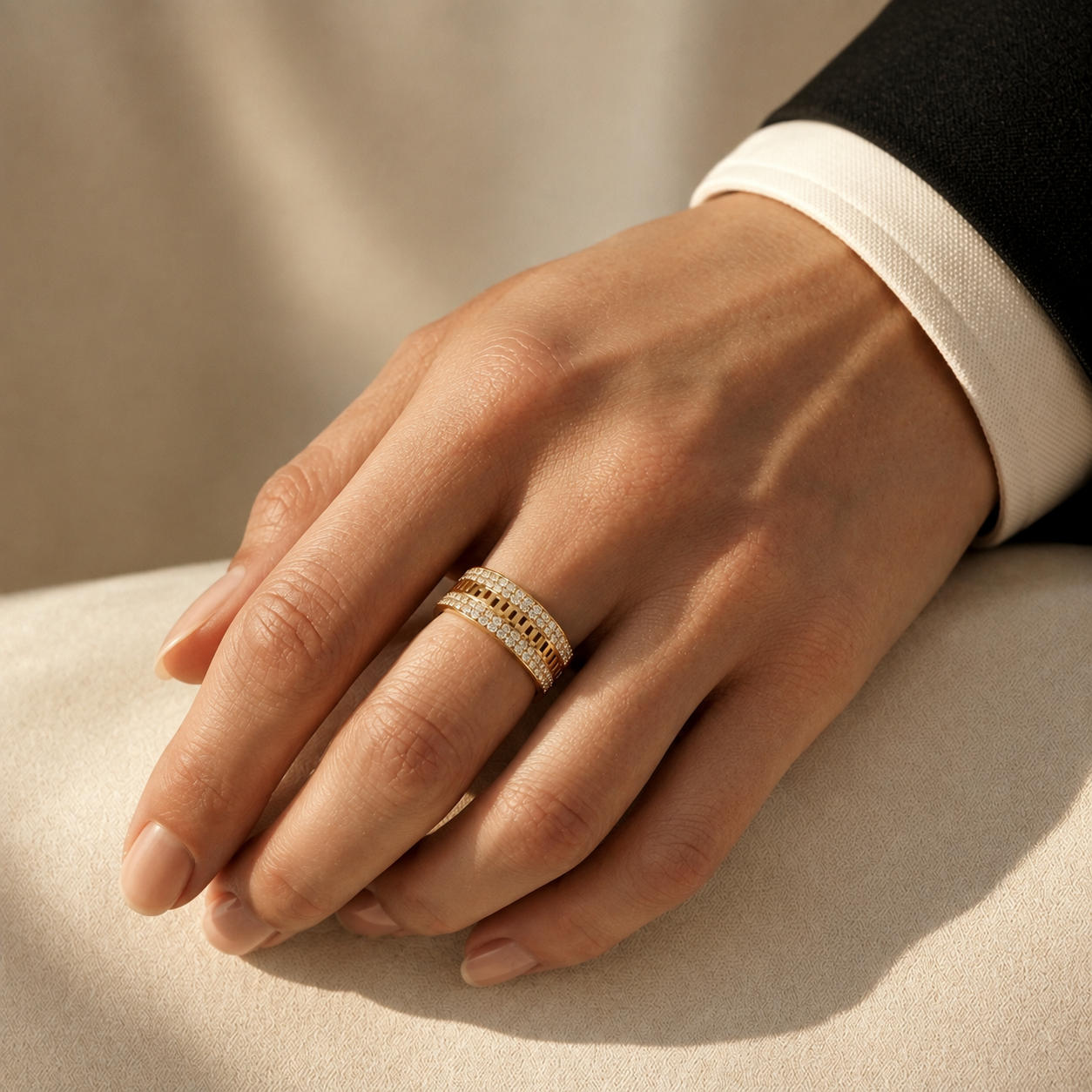 Modern Greek Key Round Lab Grown Diamond Band Ring