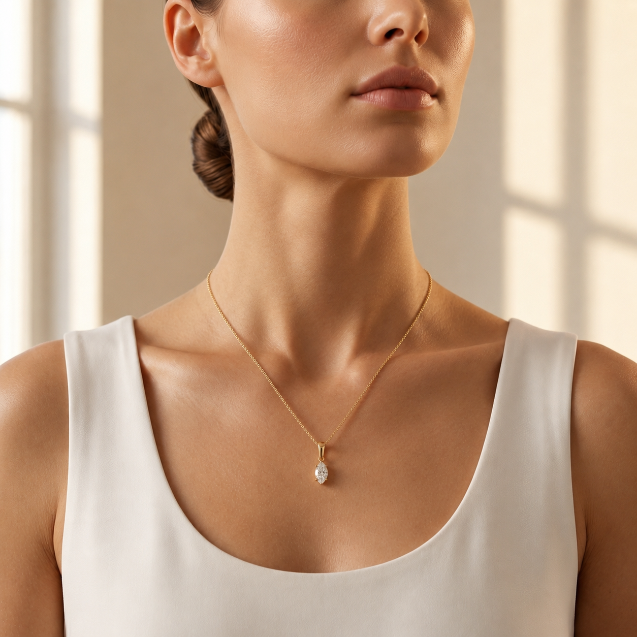Marquise Solitär Diamant-Anhänger aus dem Labor | Feines 18K Gold
