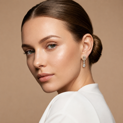 Emerald Cut Halo Drop Lab Grown Diamond Earrings