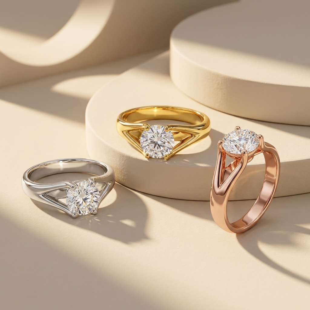 14K Gold Architectural Solitaire Lab Grown Diamond Engagement Ring