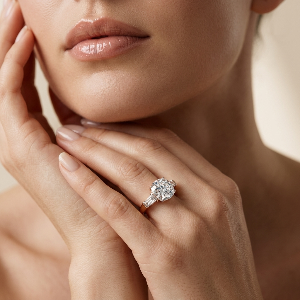 Kissen-Cut-Ring mit konischen Baguette-Seiten-Diamanten | 18K Gold