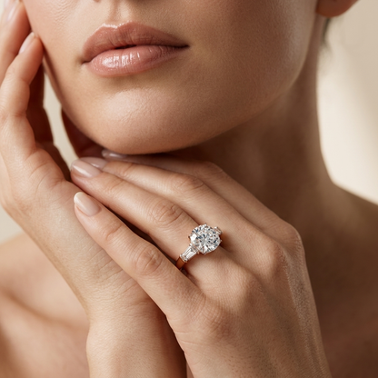 Kissen-Cut-Ring mit konischen Baguette-Seiten-Diamanten | 18K Gold