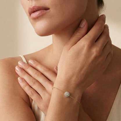 Strahlendes Halo Diamantarmband | Feiner Luxus 18K 14K 10K Gold