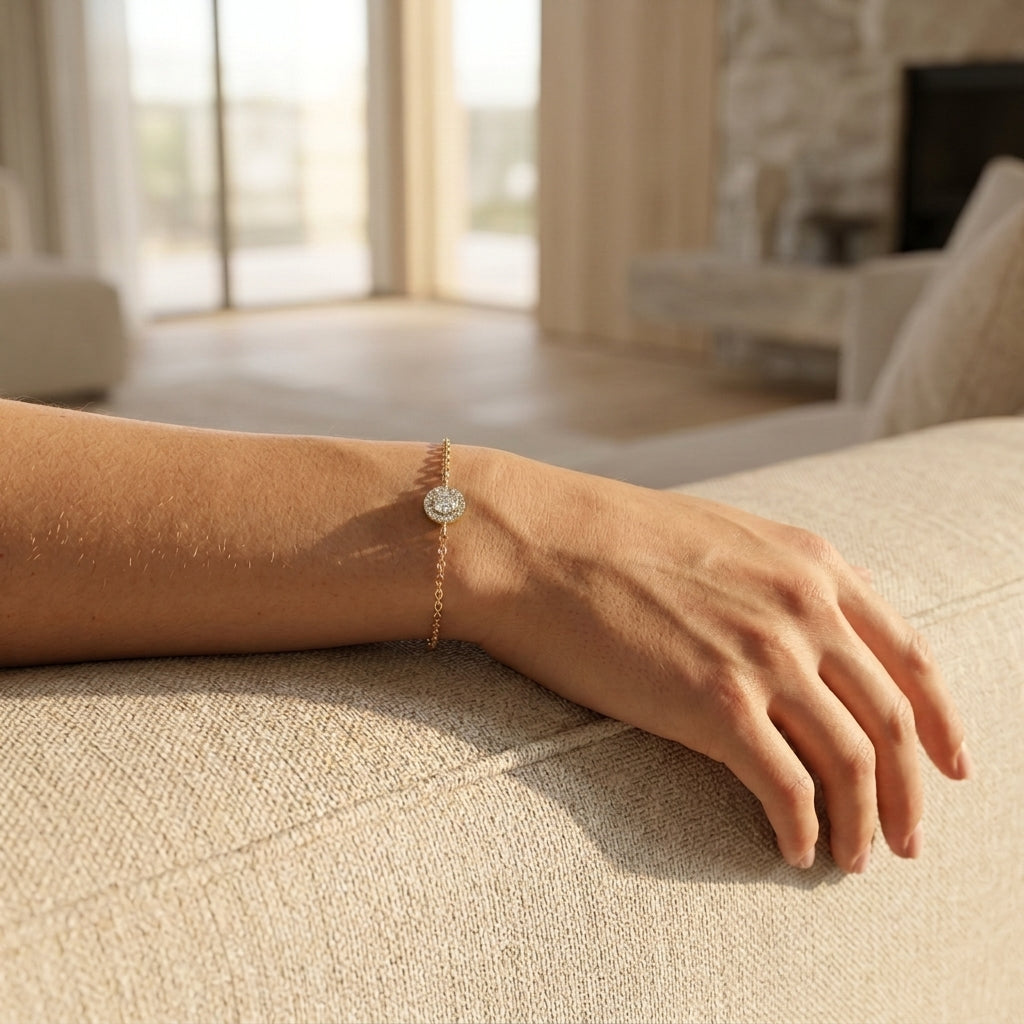 Strahlendes Halo Diamantarmband | Feiner Luxus 18K 14K 10K Gold