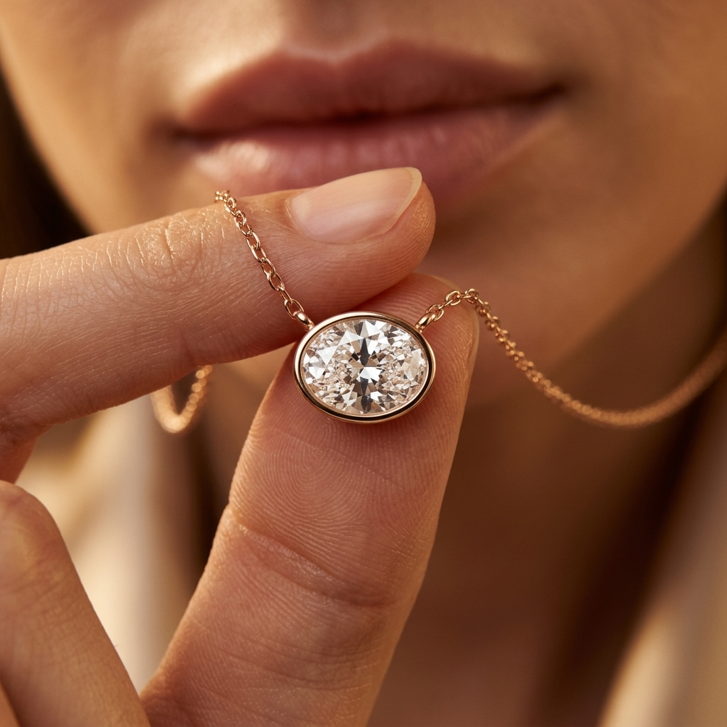 Oval Lab Grown Diamond Bezel Solitaire Pendant