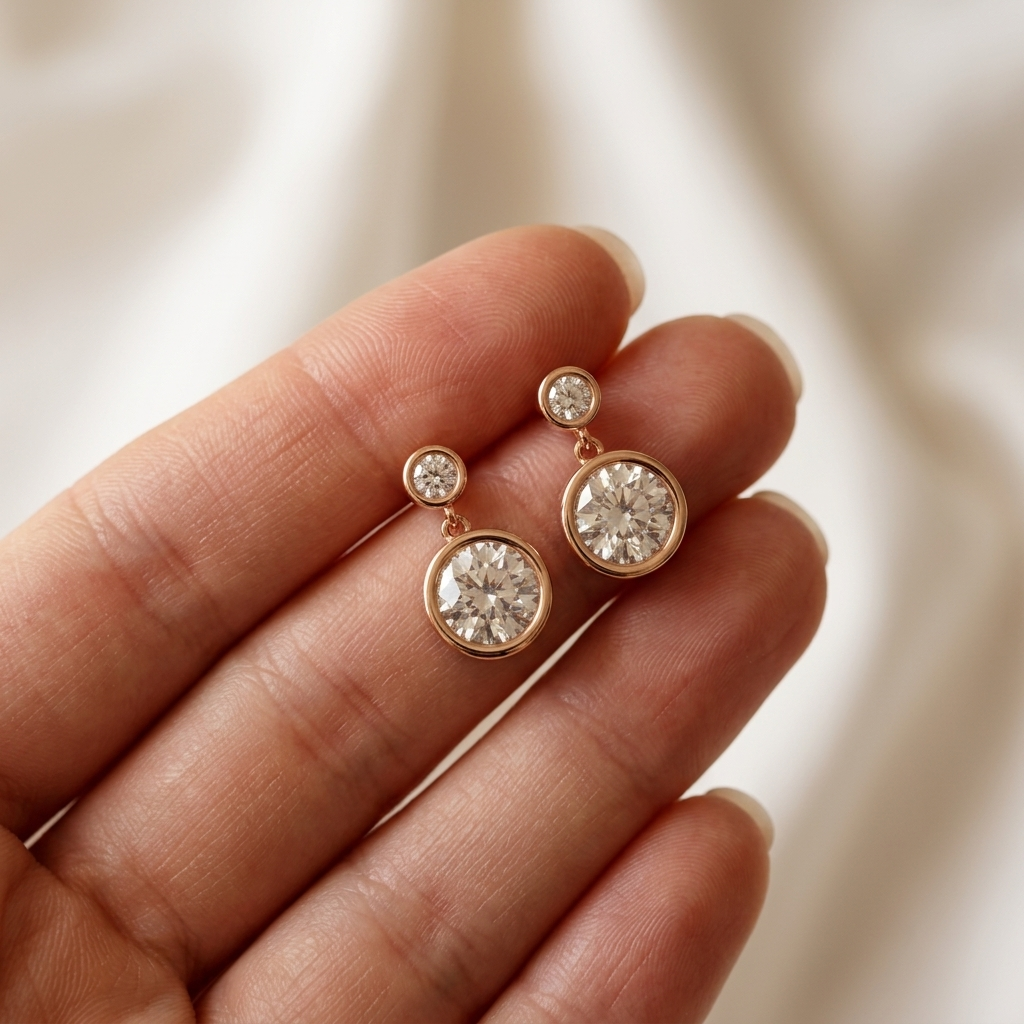 ダイヤモンドダブルベゼル ゴールドドロップピアス | ファインジュエリー 18K