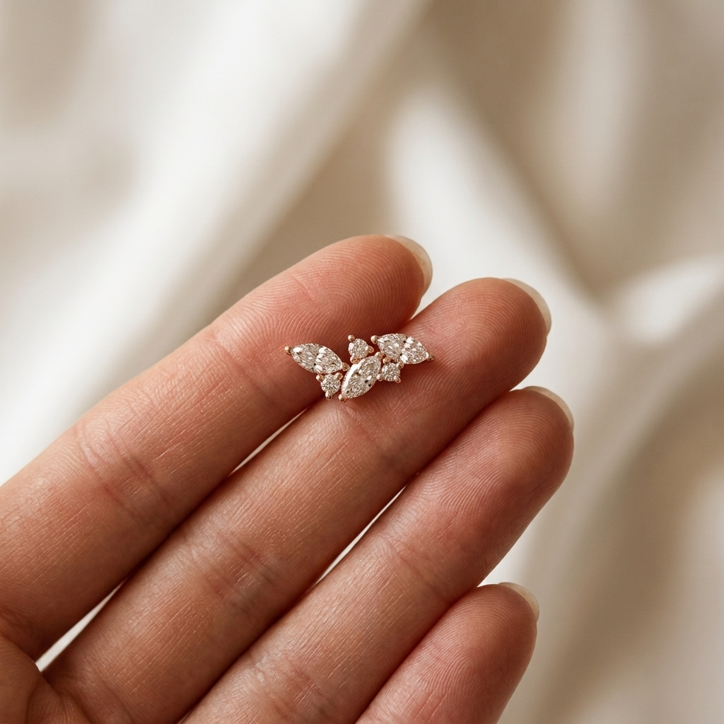 Marquise & Round Lab Grown Diamond Floral Stud Earrings