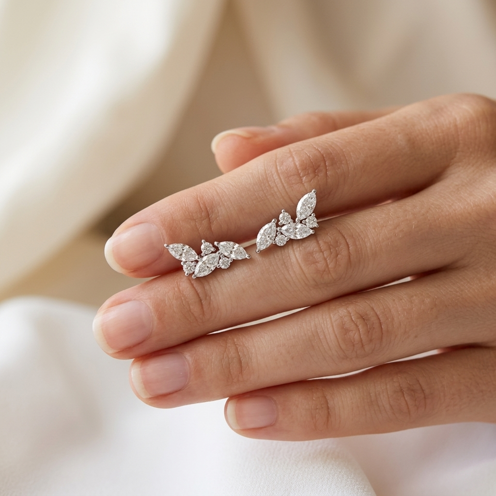 Marquise & Round Lab Grown Diamond Floral Stud Earrings