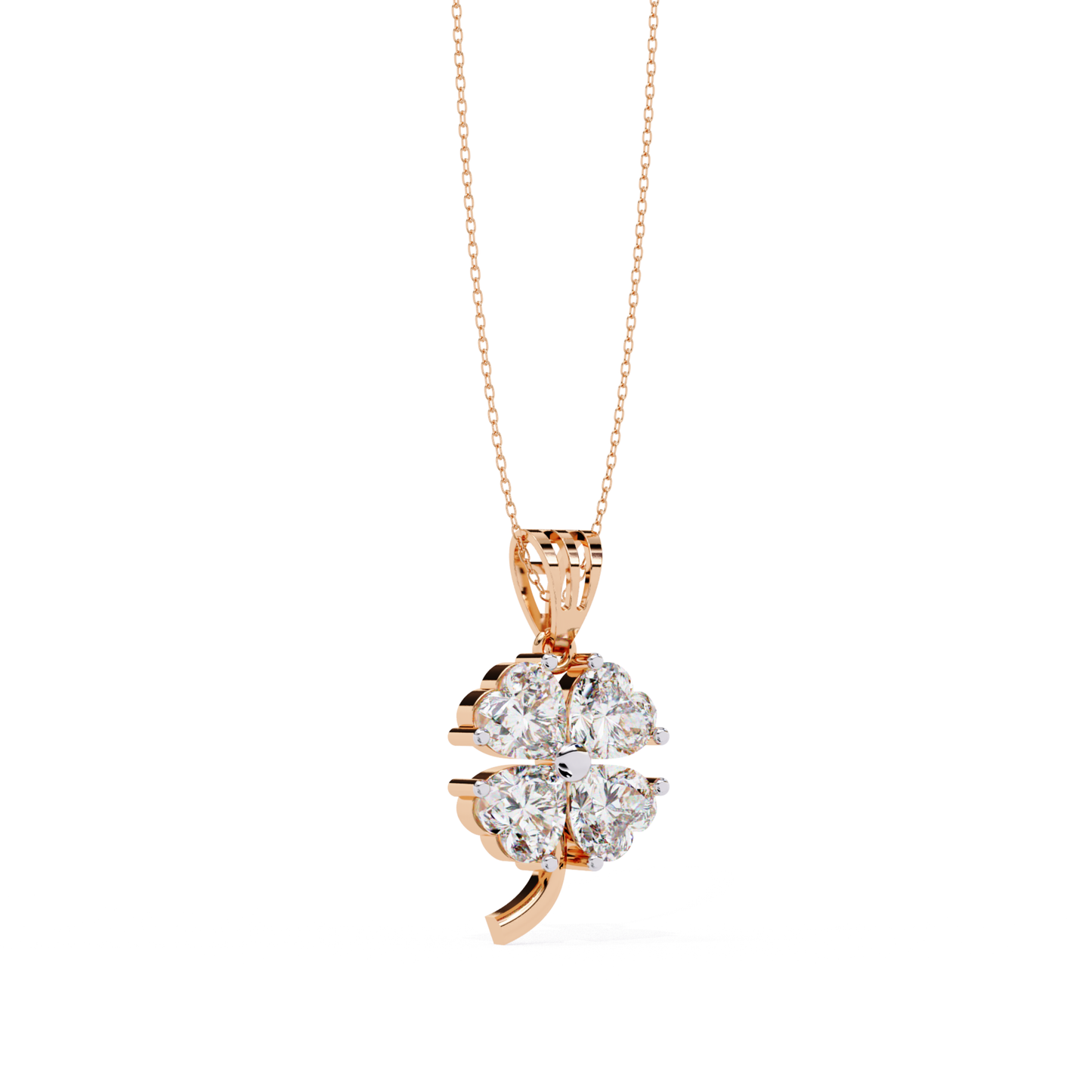 Side view of rose gold diamond clover pendant
Rose gold four leaf diamond pendant profile
Angled rose gold clover diamond necklace
Side angle rose gold lucky clover pendant
Rose gold floral diamond pendant side view
Diamond clover pendant with rose gold setting
Elegant side profile rose gold pendant
Rose gold clover charm with diamonds
Luxury rose gold diamond clover necklace
Side perspective of rose gold clover pendant