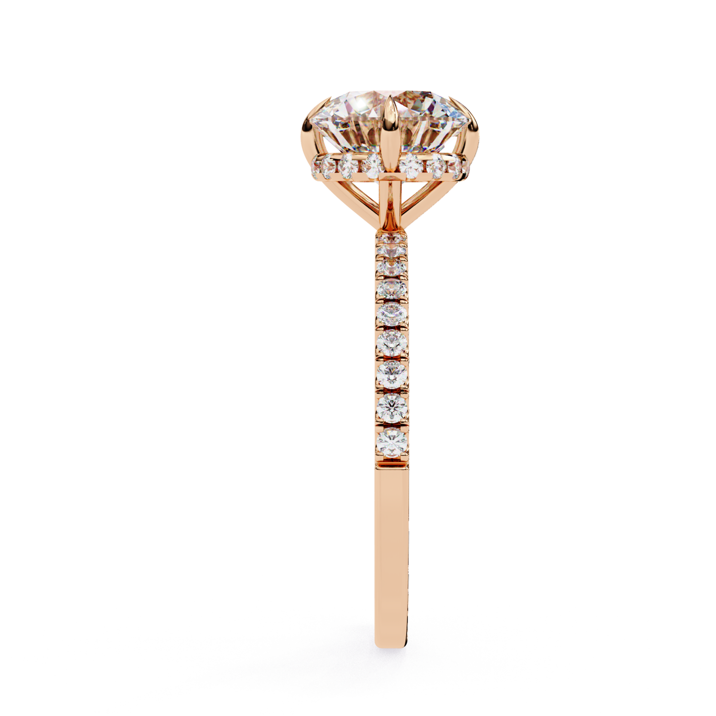 Side view of rose gold diamond ring
Diamond ring in rose gold from the side
Elegant rose gold ring with diamonds
Rose gold ring with diamond accents
Side angle of rose gold diamond ring
Rose gold ring with diamonds on band
Rose gold band with diamonds
Diamond studded rose gold ring
Rose gold ring with diamonds
Rose gold diamond ring from the side