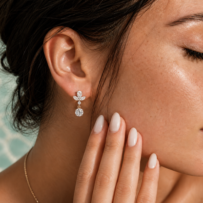 Pear, Marquise and Round Diamond Cluster Drop Earrings