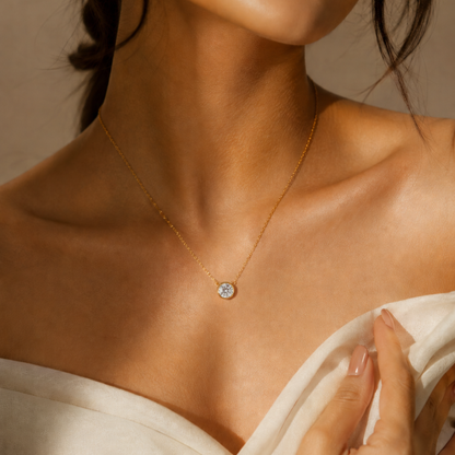 Lünetten-Eleganz Laborgezüchteter Diamant-Anhänger mit Kette | Luxuriöser Edelschmuck