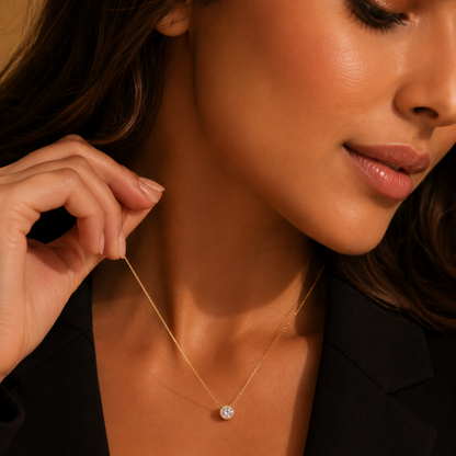 Lünetten-Eleganz Laborgezüchteter Diamant-Anhänger mit Kette | Luxuriöser Edelschmuck