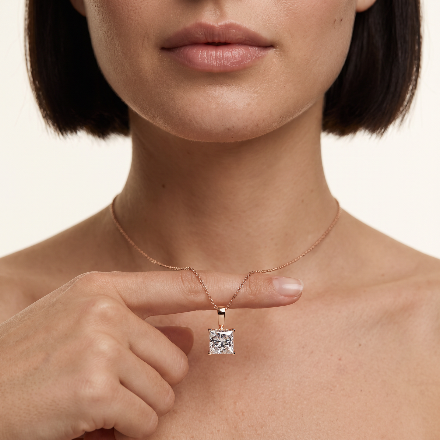 Princess Cut Lab Grown Diamond Four Prong Pendant Necklace