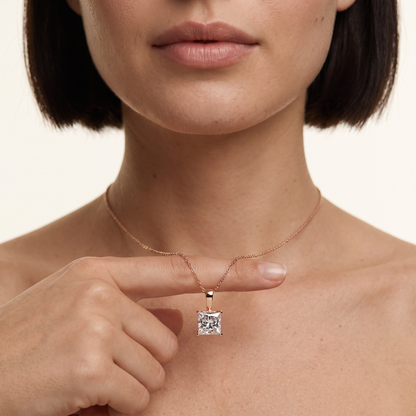 Princess Cut Lab Grown Diamond Four Prong Pendant Necklace