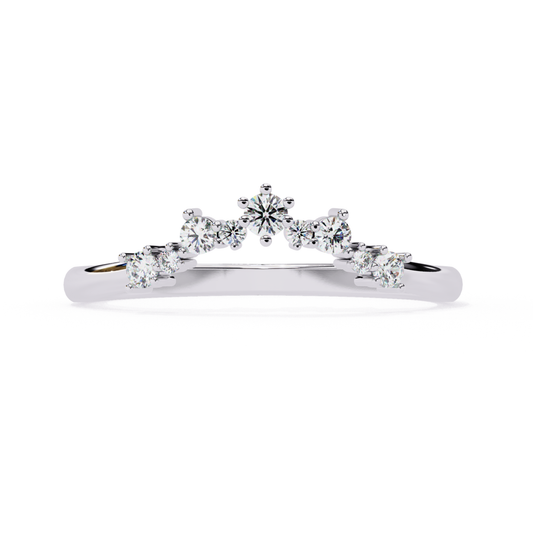 gold curved diamond wedding band side view
White gold contour diamond wedding band profile
White curved diamond band side view
 diamond wedding band prong setting side